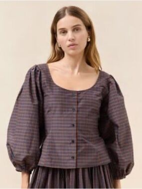 NWT Loeffler Randall Isa Plaid Blouse